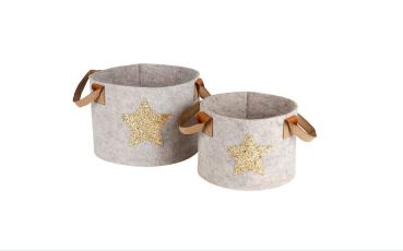 Preview: 2er Set Filzkorb Stern - 2 Farben -